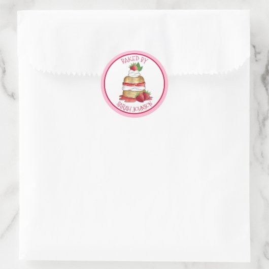 Aardbei Shortcake Bakkerij Chef gebakken door Ronde Sticker (Tas)