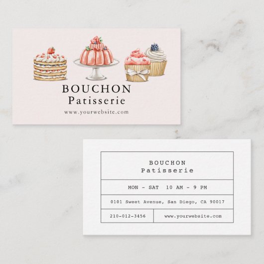 Aardbei Shortcake Blancmange Cupcake Bakkerij Visitekaartje (Voorkant / Achterkant)