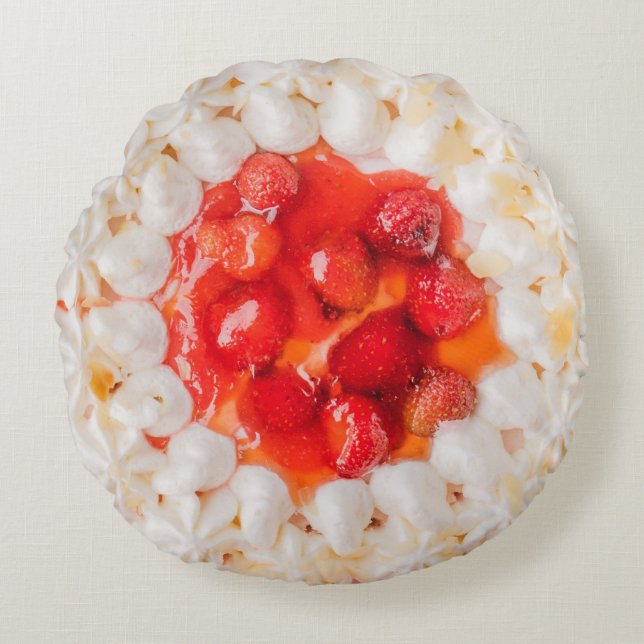 Aardbei shortcake dessert cake slagroom rond kussen (Voorkant)