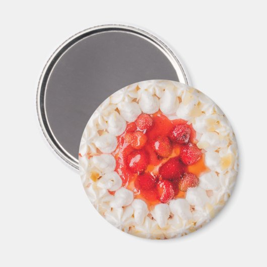 Aardbei shortcake dessert rood wit magneet (Voorkant / Achterkant)