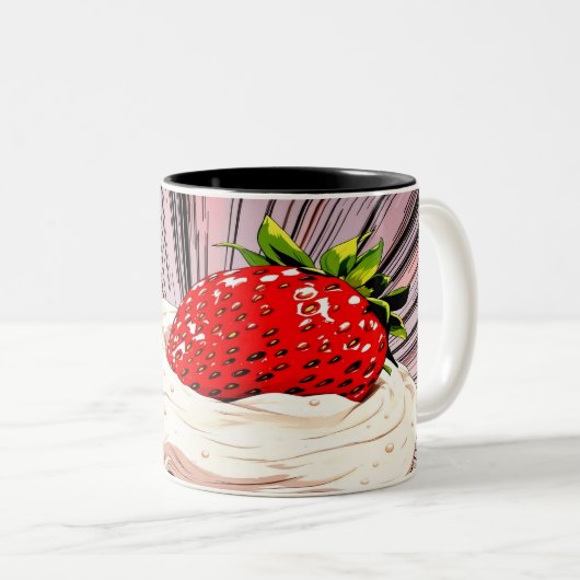 Aardbei Shortcake nostalgie Tweekleurige Koffiemok (Voorkant rechts)