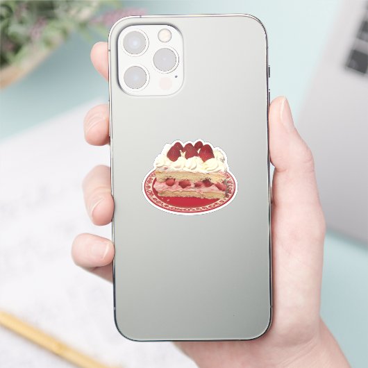 Aardbei Shortcake Slice met slagroom Sticker (Telefoon)