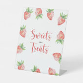 Aardbei - snoep en trakteert baby shower reclamebord met voetstuk (Voorkant)
