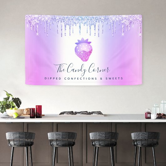 Aardbei Snoepgoed Paarse Glittersprenkels Spandoek