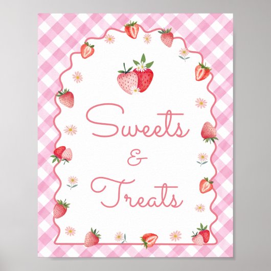 Aardbei snoepjes en traktaties golvende verjaardag poster (Voorkant)