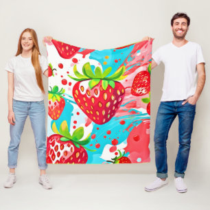 Aardbei Spatpatroon Fleece Deken