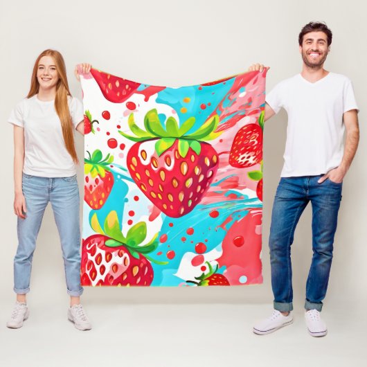 Aardbei Spatpatroon Fleece Deken (In situ)