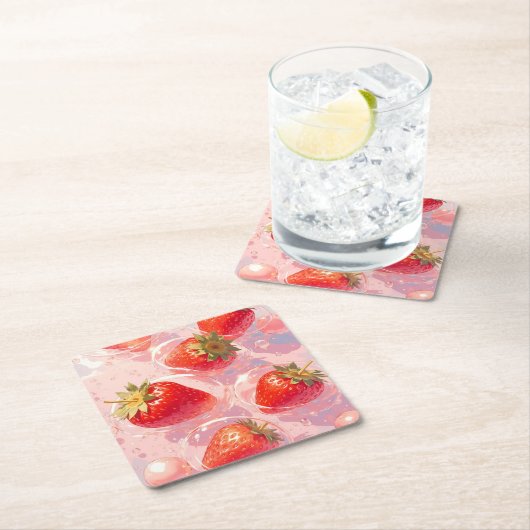 Aardbei Splash Kartonnen Onderzetters (Insitu)