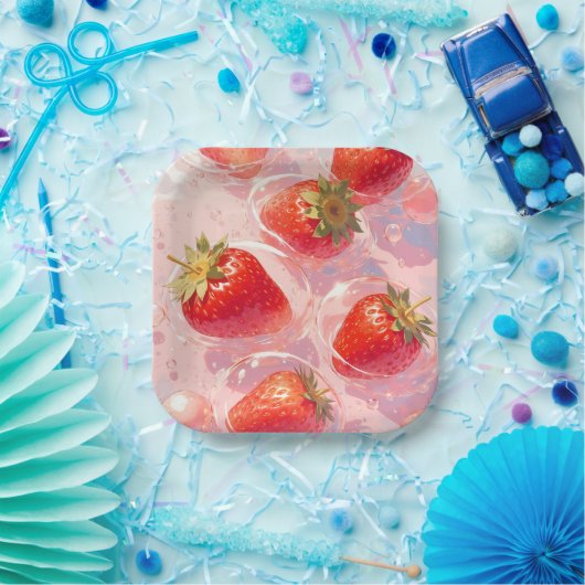 Aardbei Splash Papieren Bordje (Feest)