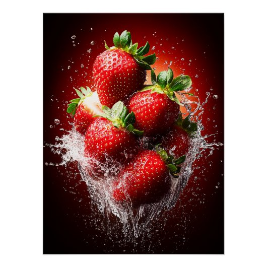 Aardbei Splash Perfect Poster (Voorkant)