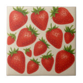 Aardbei Splash Tegel – Waterverf Fruit Keramisch Tegeltje (Voorkant)