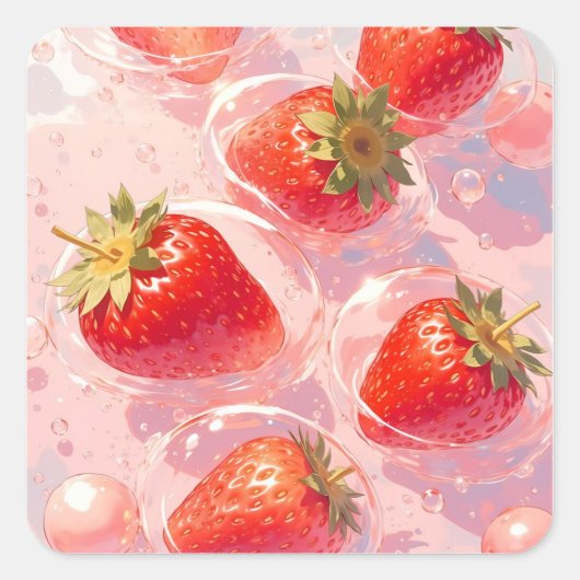 Aardbei Splash Vierkante Sticker (Voorkant)