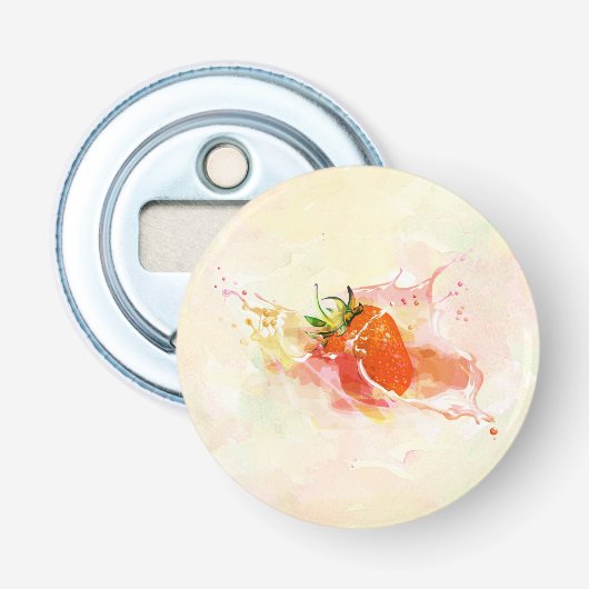 Aardbei Splash! Waterverf Button Flesopener (Voorkant)