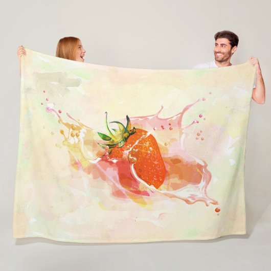 Aardbei Splash! Waterverf Fleece Deken (In situ)