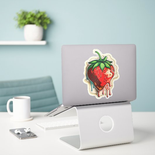Aardbei Sticker (Laptop op bureau)