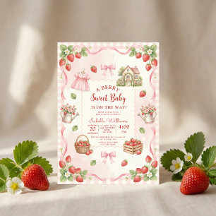 Aardbei strik baby shower Eerste Bes Zoet Kaart