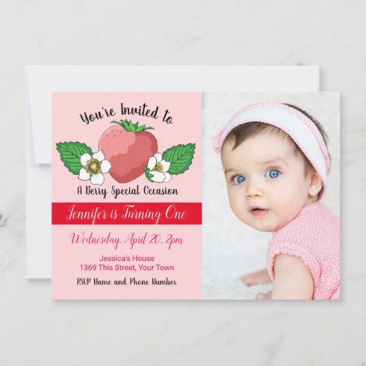 Aardbei Sweet 1e verjaardag Kaart (Voorkant)