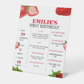 Aardbei Sweet Baby 1e Verjaardag Mijlpaal teken Reclamebord Met Voetstuk (Voorkant)