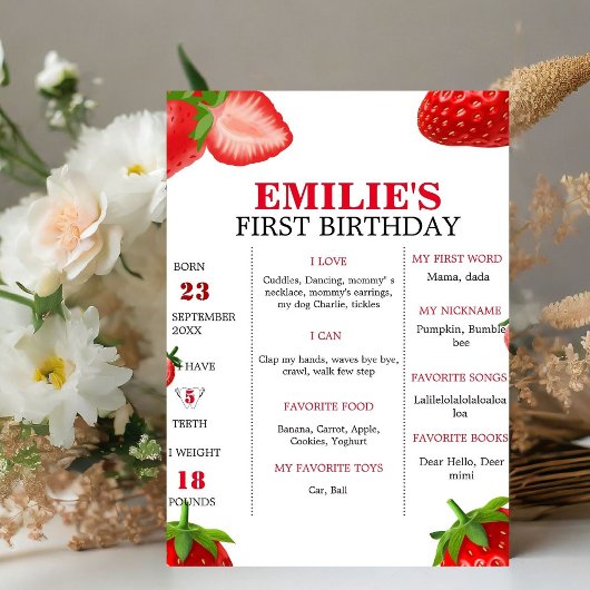 Aardbei Sweet Baby 1e Verjaardag Mijlpaal teken Reclamebord Met Voetstuk