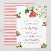 Aardbei Sweet Berry First Birthday Kaart (Voorkant / Achterkant)