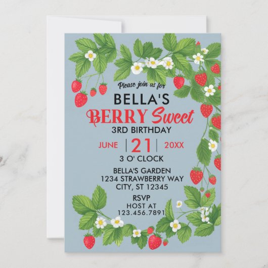 Aardbei Sweet Birthday (rood en blauw) Kaart (Voorkant)