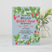 Aardbei Sweet Birthday (rood en blauw) Kaart (Staand voorkant)