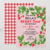 Aardbei Sweet Birthday (rood en roze) Kaart (Voorkant / Achterkant)