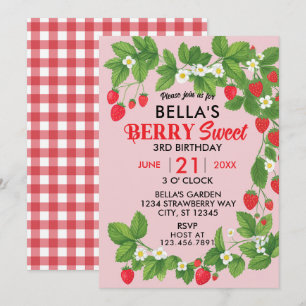 Aardbei Sweet Birthday (rood en roze) Kaart