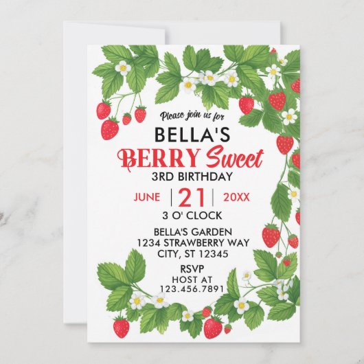 Aardbei Sweet Birthday (rood en wit) Kaart (Voorkant)