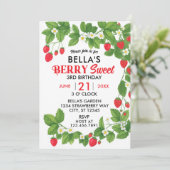 Aardbei Sweet Birthday (rood en wit) Kaart (Staand voorkant)