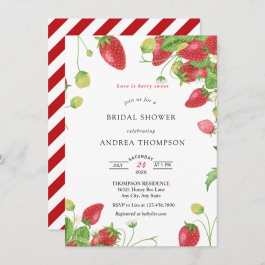 aardbei | Sweet Bridal Shower Uitnodiging (Voorkant / Achterkant)
