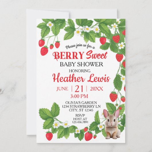 Aardbei Sweet Bunny Baby shower (Rood & Wit) Kaart (Voorkant)
