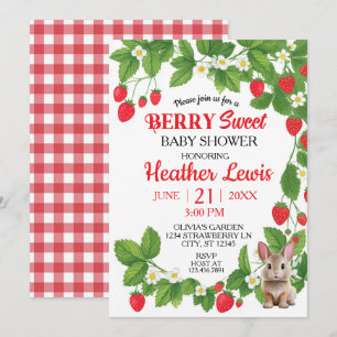 Aardbei Sweet Bunny Baby shower (Rood & Wit) Kaart