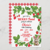 Aardbei Sweet Bunny Verjaardag (Rood & Wit) Kaart (Voorkant / Achterkant)