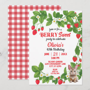 Aardbei Sweet Bunny Verjaardag (Rood & Wit) Kaart