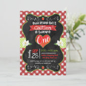 Aardbei Sweet Chalkboard Girl Eerste Verjaardag Kaart (Staand voorkant)