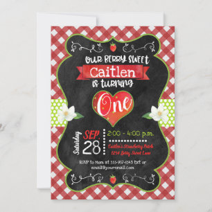 Aardbei Sweet Chalkboard Girl Eerste Verjaardag Kaart