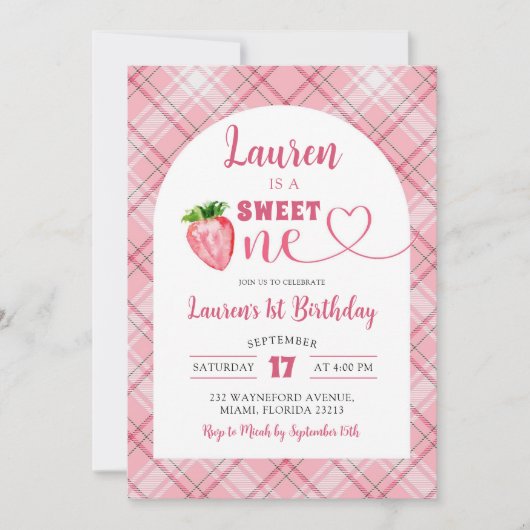 Aardbei Sweet Een Meisje's 1e Verjaardag Kaart (Voorkant)