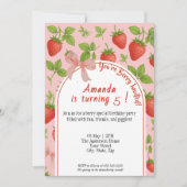 Aardbei Sweet Kids Verjaardag Uitnodiging | Roze (Voorkant)