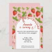 Aardbei Sweet Kids Verjaardag Uitnodiging | Roze (Voorkant / Achterkant)