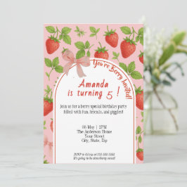 Aardbei Sweet Kids Verjaardag Uitnodiging | Roze