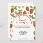 Aardbei Sweet Kids Verjaardag Uitnodiging | Roze (Voorkant / Achterkant)