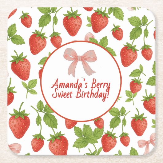 Aardbei Sweet Kids verjaardagsfeestje - Kartonnen Onderzetters (Voorkant)