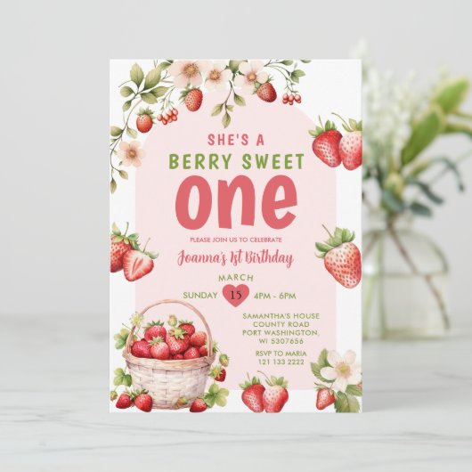 Aardbei Sweet One Berry 1e verjaardag Kaart (Staand voorkant)