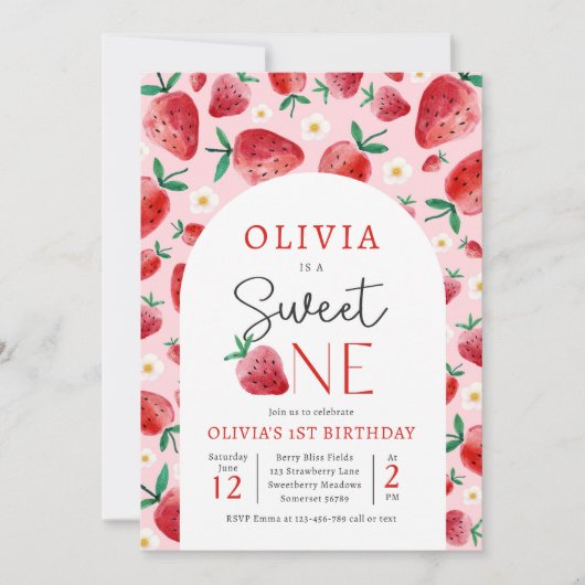 Aardbei Sweet One Berry 1e verjaardagsfeestje Kaart (Voorkant)
