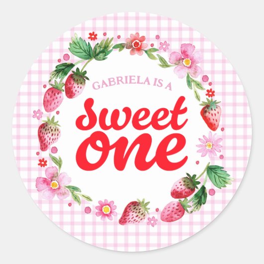 Aardbei Sweet One Berry eerste verjaardag Ronde Sticker (Voorkant)