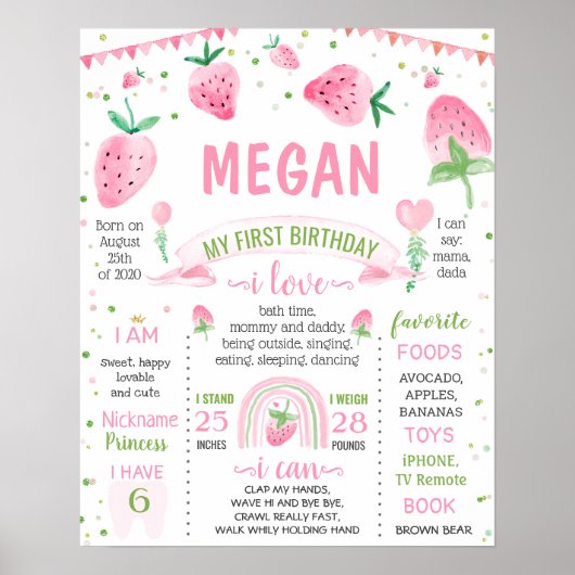 Aardbei Sweet one Birthday milestone Poster (Voorkant)