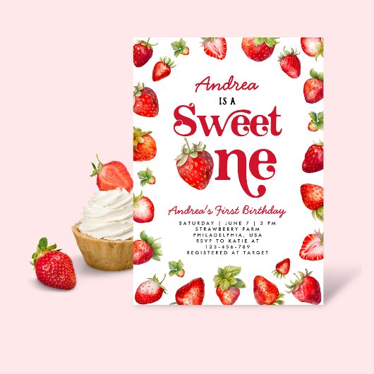 Aardbei Sweet One First Birthday for Girls Kaart