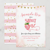 Aardbei Sweet One First Birthday Uitnodiging (Voorkant / Achterkant)