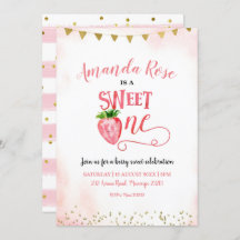 Aardbei Sweet One First Birthday Uitnodiging